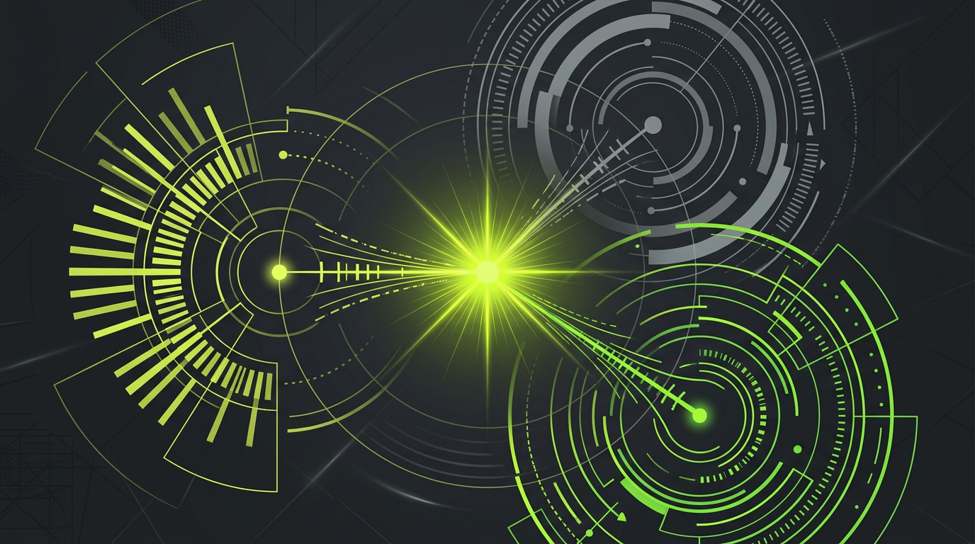 Abstract illustration of three search signal rings converging into one point